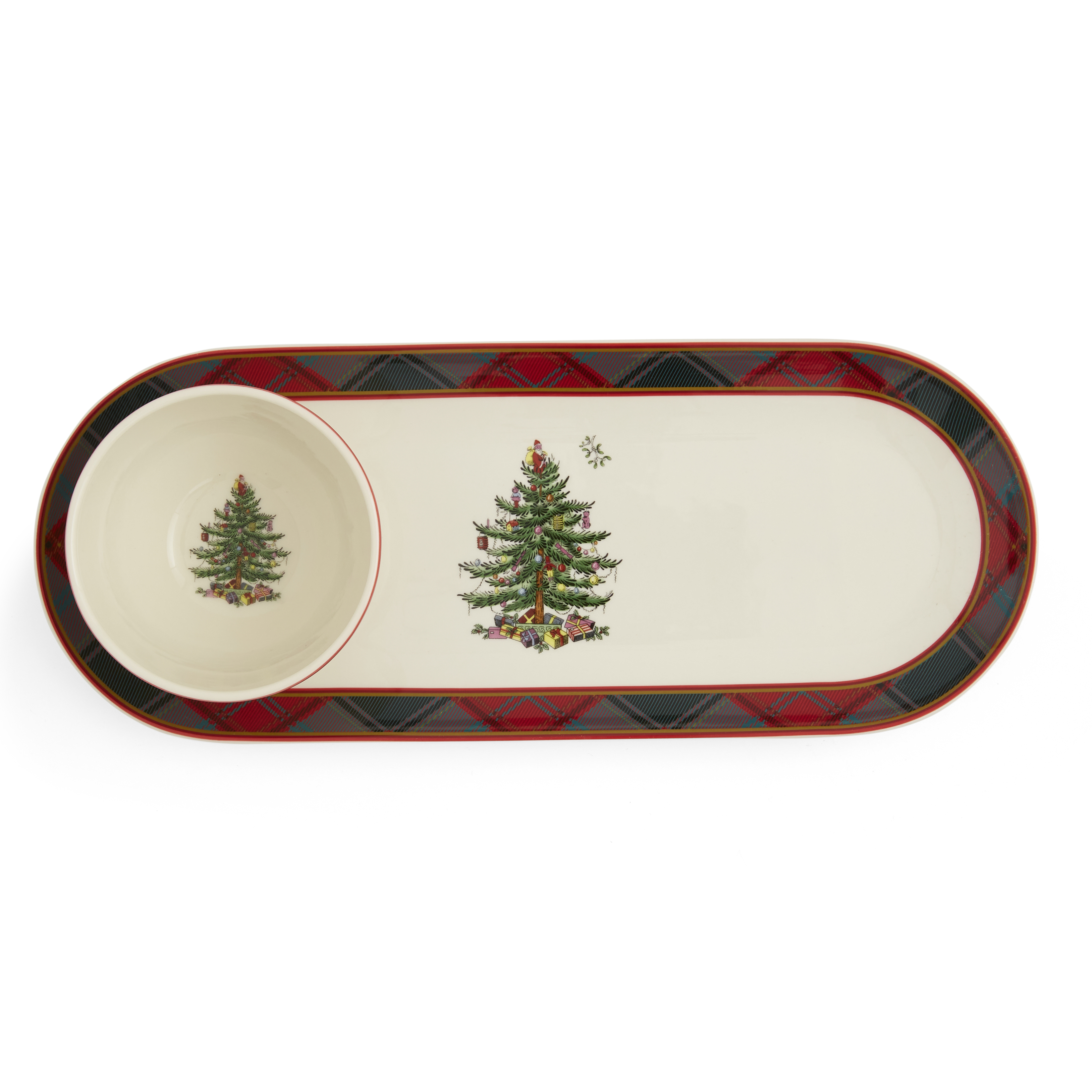 Christmas Tree Tartan Oval Chip & Dip image number null